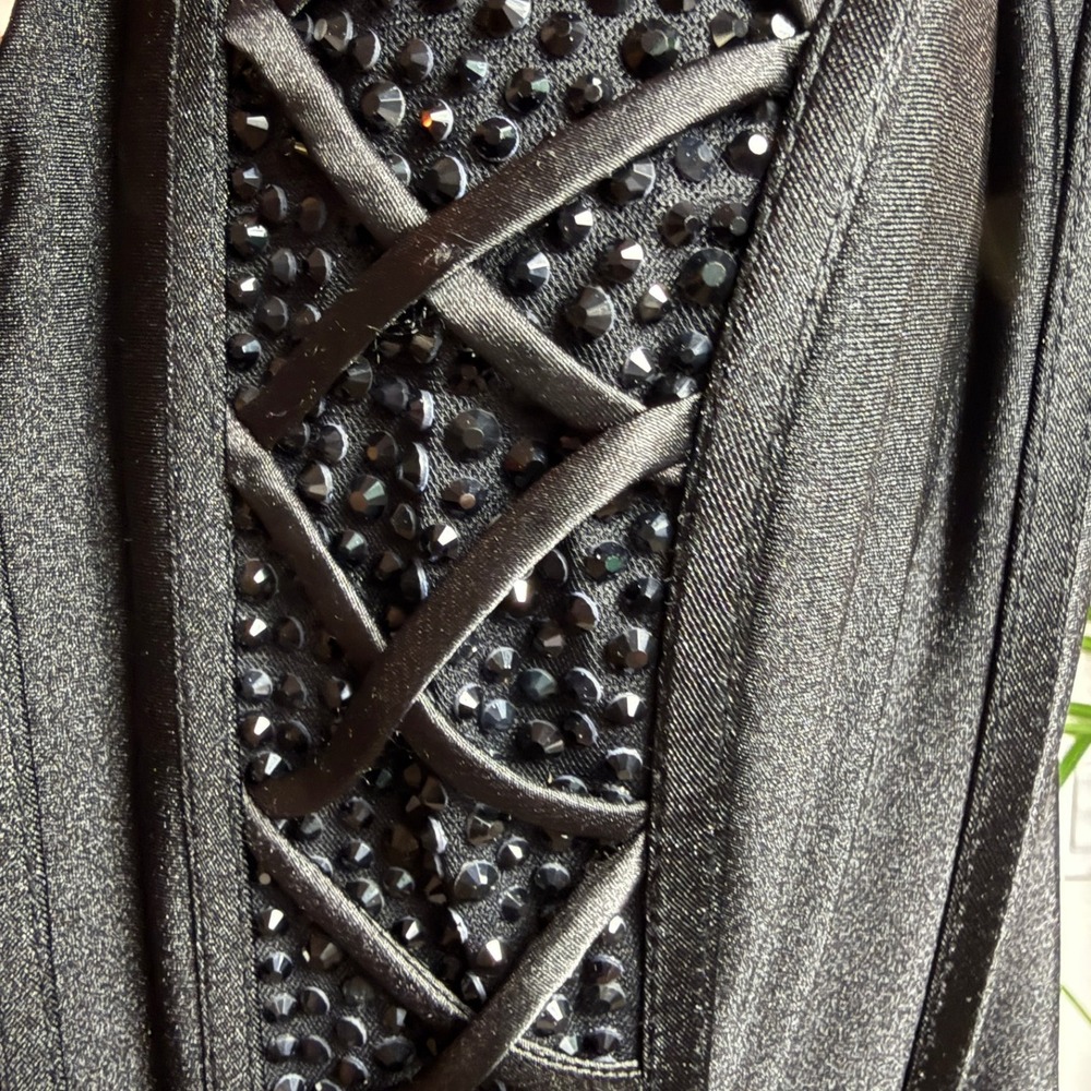 Jovani Black Halter Neck Beaded High Slit Prom Evening Gown Size 8 - Picture 11 of 14